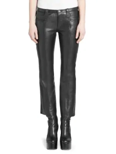 Shop Saint Laurent Cropped Kickflare Leather Pants In Black