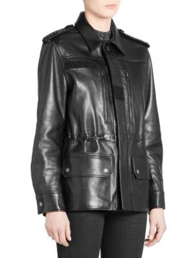 Shop Saint Laurent Leather Military Jacket In Black