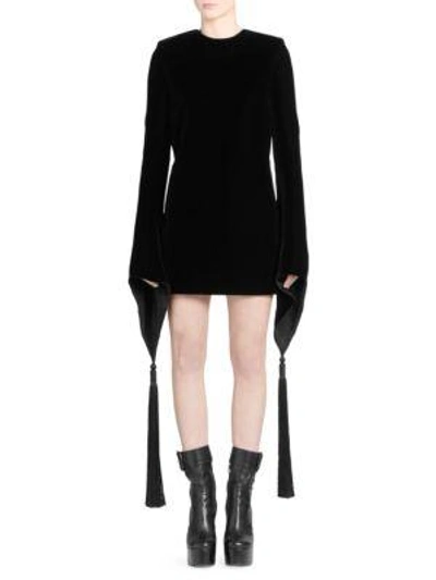 Shop Saint Laurent Bell Sleeve Velvet Mini Dress In Black