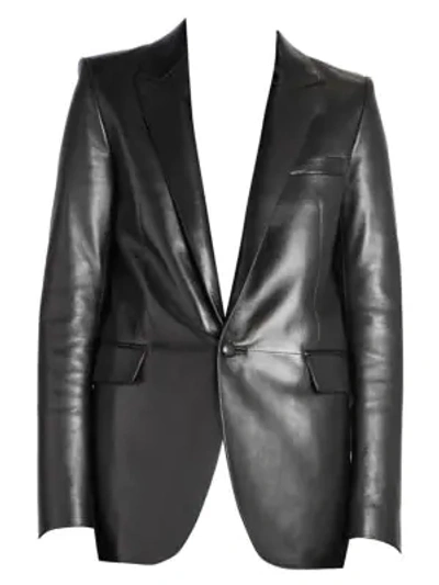 Shop Saint Laurent Long Leather Blazer In Black