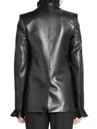 Shop Saint Laurent Long Leather Blazer In Black