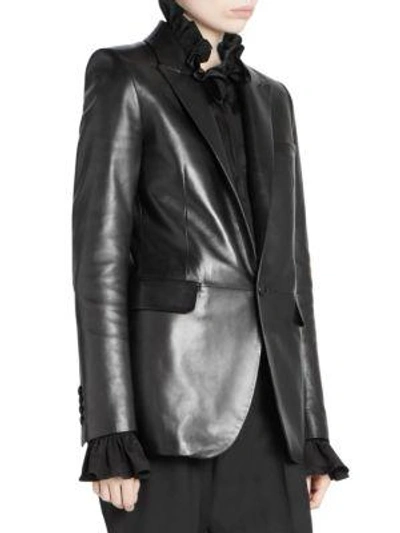 Shop Saint Laurent Long Leather Blazer In Black