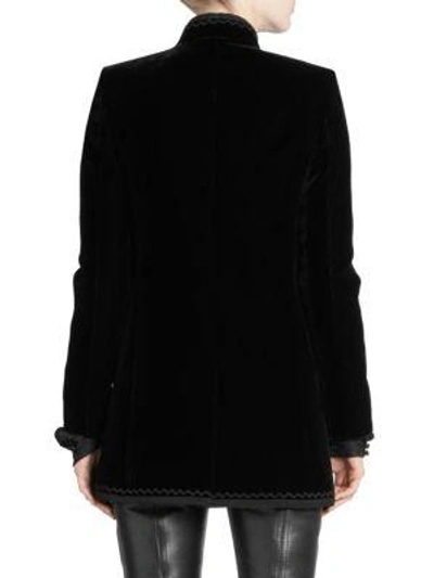 Shop Saint Laurent Embroidered Velvet Blazer In Black