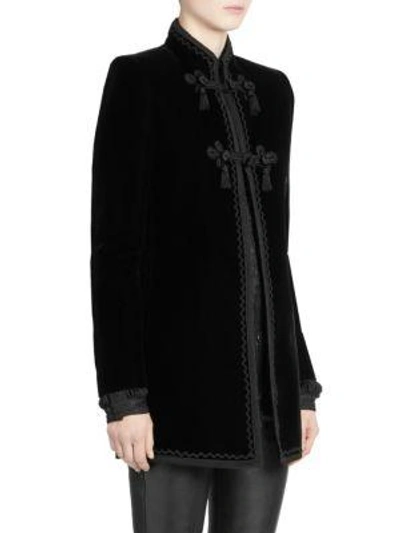 Shop Saint Laurent Embroidered Velvet Blazer In Black