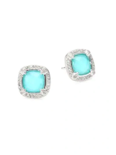 Shop Jude Frances White Topaz, Turquoise & Sterling Silver Cushion Stone Pavé Stud Earrings