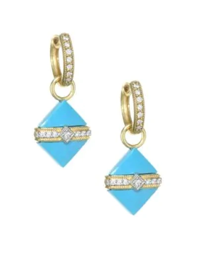 Shop Jude Frances 18k Yellow Gold & Diamond Wrap Square Turquoise Stone Earring Charms In Blue