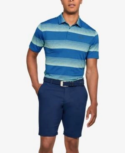 Shop Under Armour Men's Playoff Performance Ombre Striped Golf Polo In Mediterranean/rhino Gray