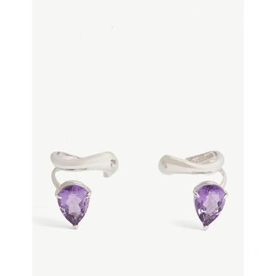 Shop Alan Crocetti Purple Amethyst Ear Cuffs In Silver Purple