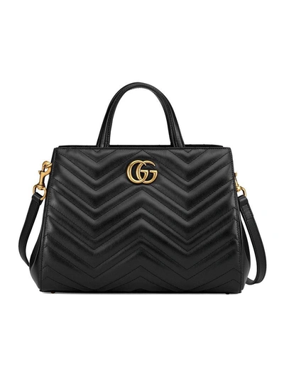 Shop Gucci Gg Marmont Matelassé Top Handle Bag In Black