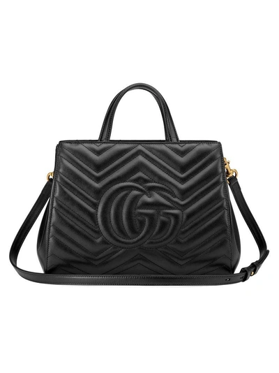 Shop Gucci Gg Marmont Matelassé Top Handle Bag In Black