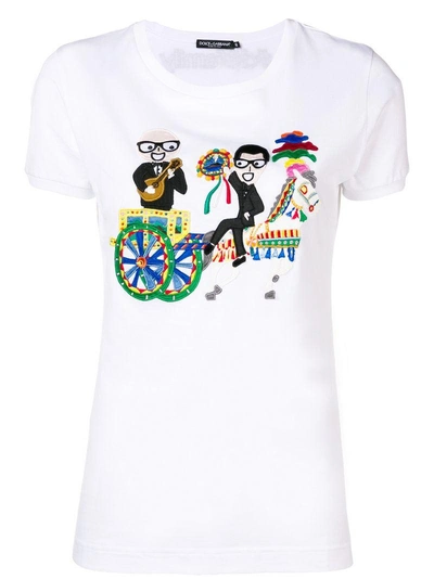 Shop Dolce & Gabbana Designer Patch Short Sleeve T-shirt - White