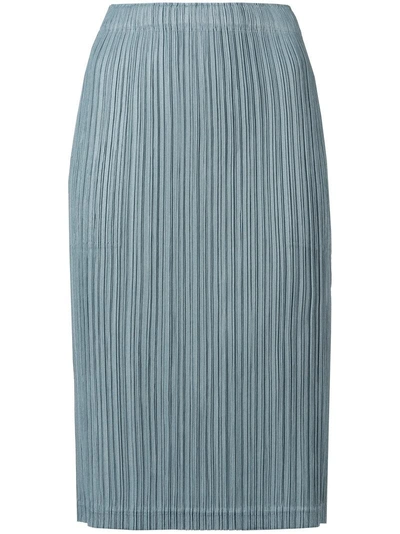 Shop Issey Miyake Pleats Please By  Pleated Straight Skirt - Blue