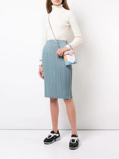 Shop Issey Miyake Pleats Please By  Pleated Straight Skirt - Blue