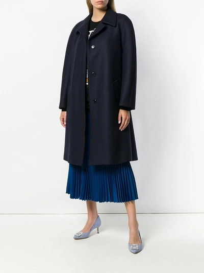 Shop Prada Single Breasted Mid Coat In Blue