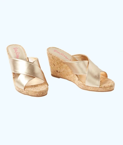 Shop Lilly Pulitzer Selena Slide On Wedge Sandal In Gold Metallic