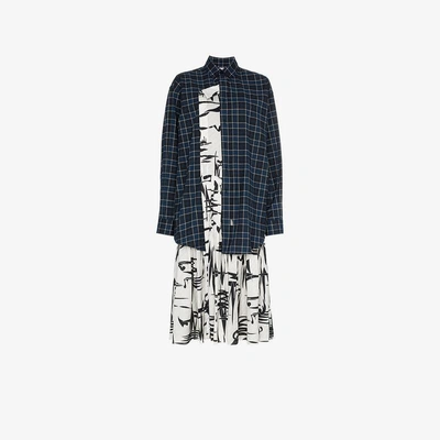 Shop Balenciaga Silk Layered Shirt Dress In 1070 Black Blue White