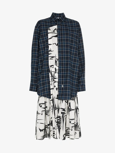 Shop Balenciaga Silk Layered Shirt Dress In 1070 Black Blue White