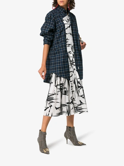 Shop Balenciaga Silk Layered Shirt Dress In 1070 Black Blue White