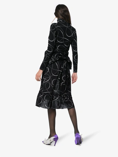 Shop Balenciaga Abstract Pattern Logo Silk Dress In Black