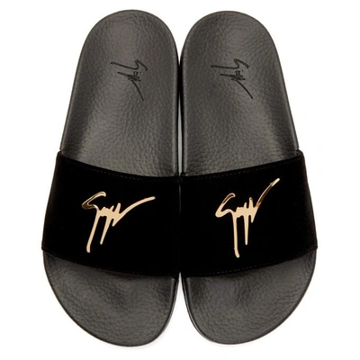 Shop Giuseppe Zanotti Black Burel Veronica Pool Slides