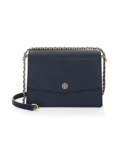 Shop Tory Burch Robinson Leather Shoulder Bag In Royal Navy