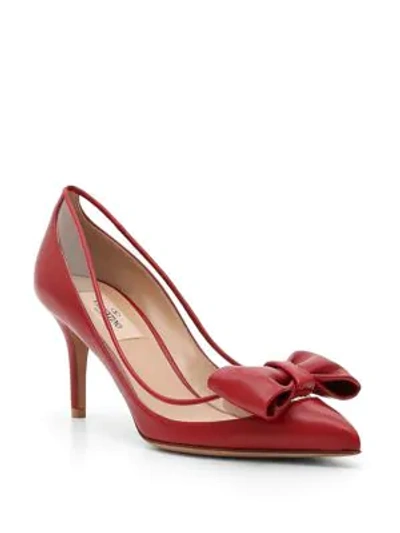 Shop Valentino Dollybow Leather Pumps In Dusty Rose