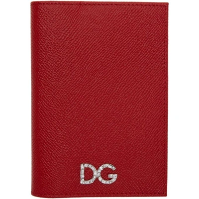 Shop Dolce & Gabbana Dolce And Gabbana Red Crystal Logo Passport Holder In 80303 Red