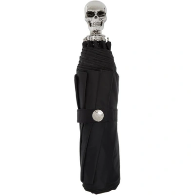 Shop Alexander Mcqueen Black And Silver Collapsible Skull Umbrella In 1000 - Blac