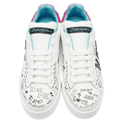 Shop Dolce & Gabbana Dolce And Gabbana White Embroidered Love Sneakers In 8e057 White