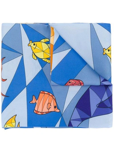 Shop Cha Val Milano Geometric Fish Print Scarf In Multicolour
