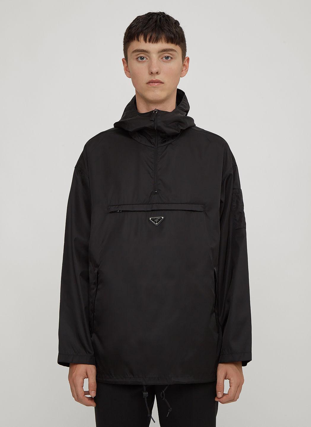 Prada Hooded Nylon Half-zip Jacket In Black | ModeSens