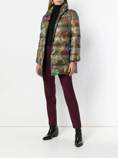 Shop Etro Printed Padded Coat In Green