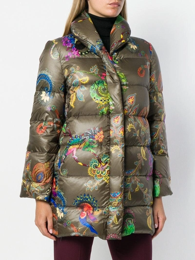 Shop Etro Printed Padded Coat In Green