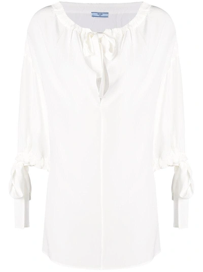 Shop Prada Bow-tied Fitted Blouse - White