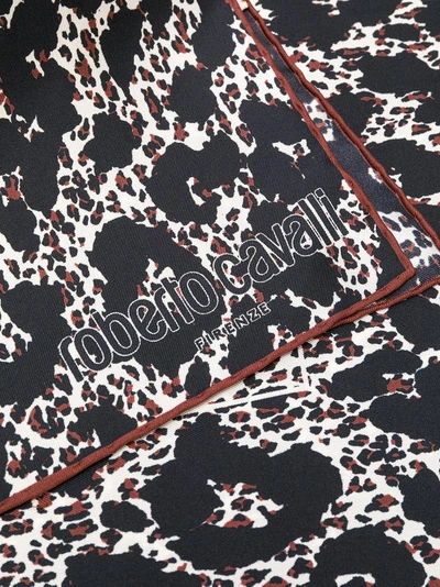 Shop Roberto Cavalli Logo Leopard Print Scarf In Black