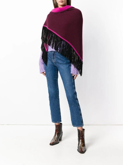 Shop Antonia Zander Fringe Poncho Scarf - Pink In Pink & Purple