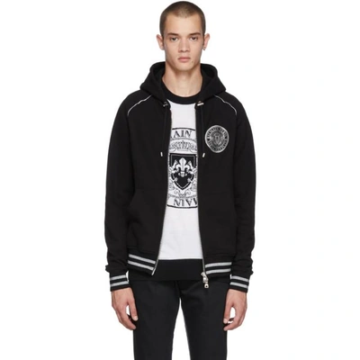 Shop Balmain Black And Silver Zip Hoodie In 1766blksilv