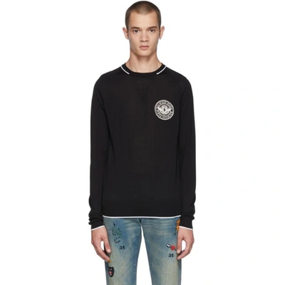 Shop Balmain Black Wool Badge Sweater In 176 Black