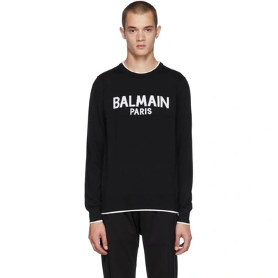 Shop Balmain Black And White Logo Sweater In 181blkwht