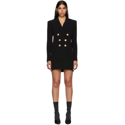 Shop Balmain Black Cross-over Six-button Dress In Noir C0100