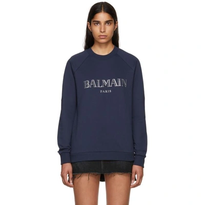 Shop Balmain Navy Logo Sweatshirt In Ma/ag C5853