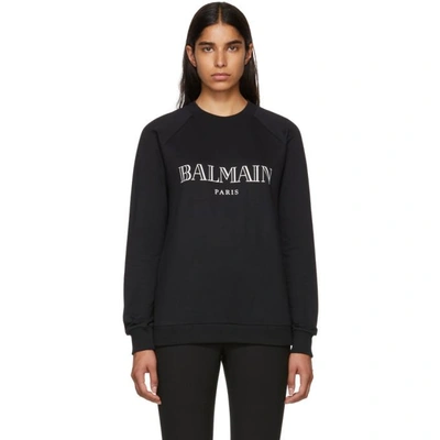 Shop Balmain Black Logo Sweatshirt In Nr/bl C5101