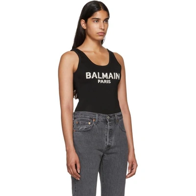 Shop Balmain Black Knit Logo Bodysuit In Nr/ag C5127