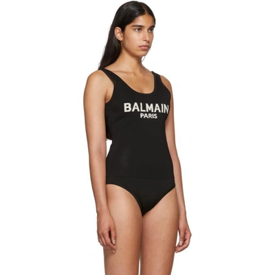 Shop Balmain Black Knit Logo Bodysuit In Nr/ag C5127