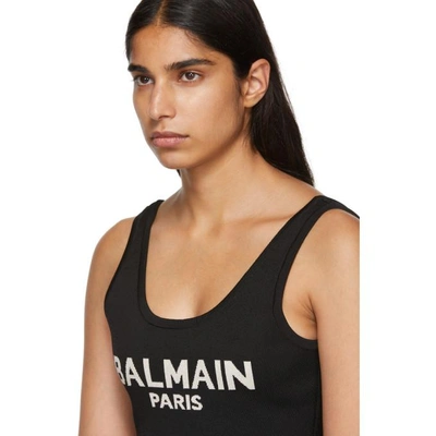 Shop Balmain Black Knit Logo Bodysuit In Nr/ag C5127