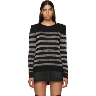 Shop Balmain Black And Silver Striped Sweater In Nr/ag C5127