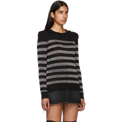 Shop Balmain Black And Silver Striped Sweater In Nr/ag C5127