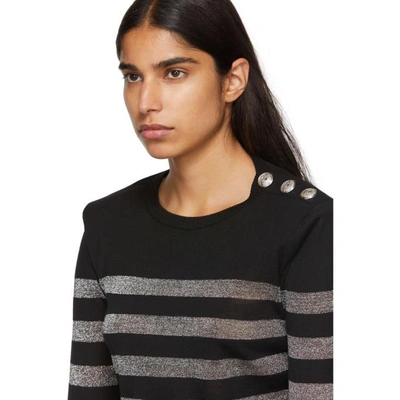 Shop Balmain Black And Silver Striped Sweater In Nr/ag C5127