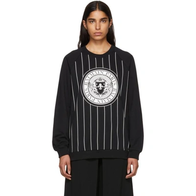Shop Balmain Black Striped Baseball Sweatshirt In Nr/bl C5101