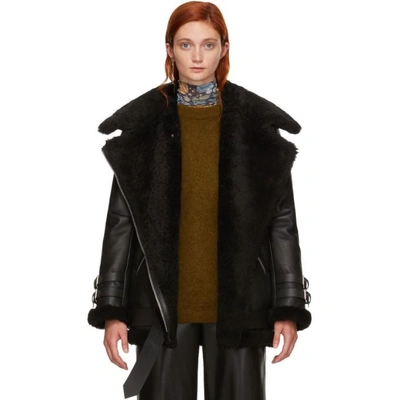 Shop Acne Studios Black Leather And Shearling Velocite Jacket In Black/black